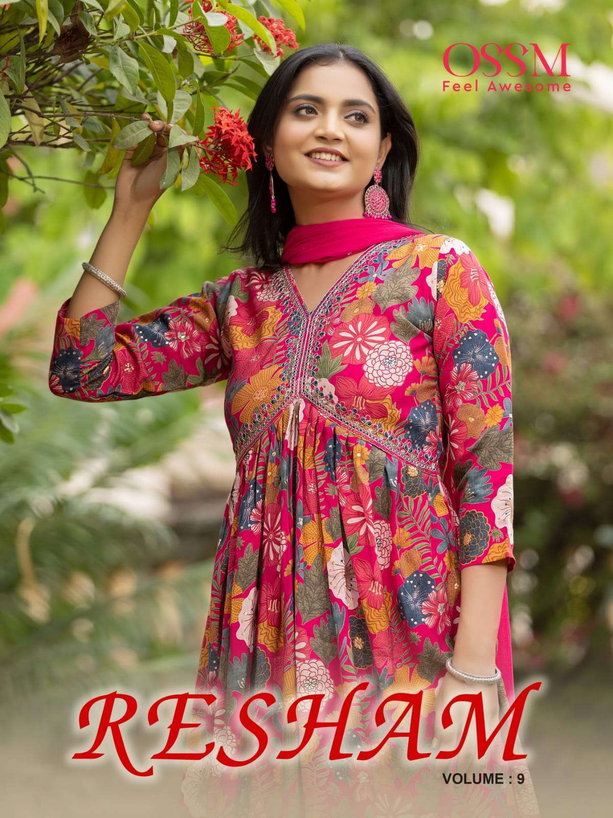 RESHAM VOL-9 BY OSSM 901 TO 906 SERIES CHANDERI PRINT WORK READYAMDE DRESSES