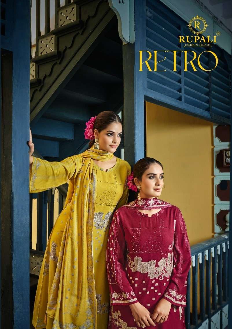 RETRO BY RUPALI 501 TO 506 SERIES PASHMINA VISCOSE PRINT WORK WINTER WEAR DRESSES