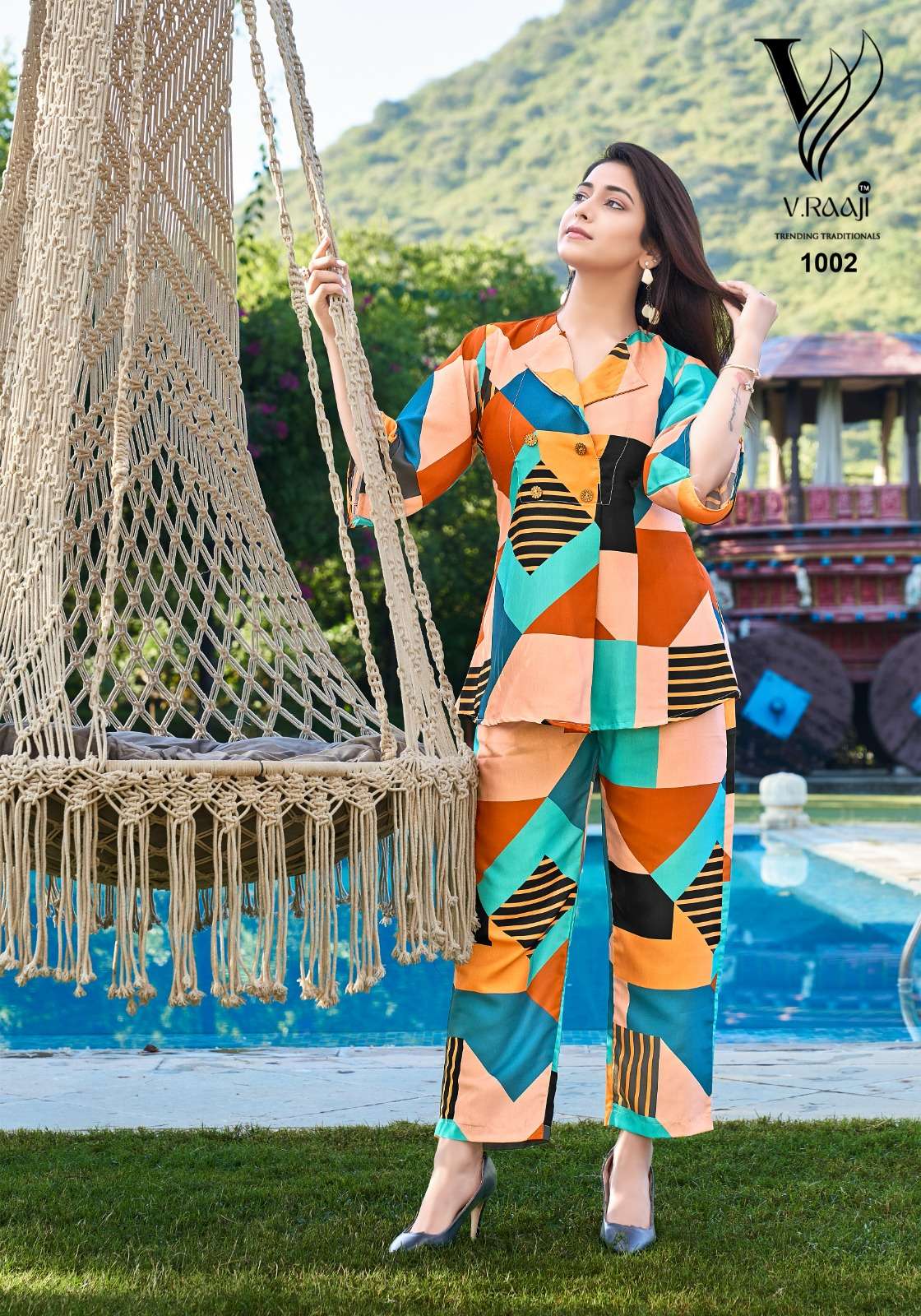 RETRO VOL-1 BY V.RAAJI 1002 TO 1004 SERIES MODAL SATIN PRINT CO-ORD SET