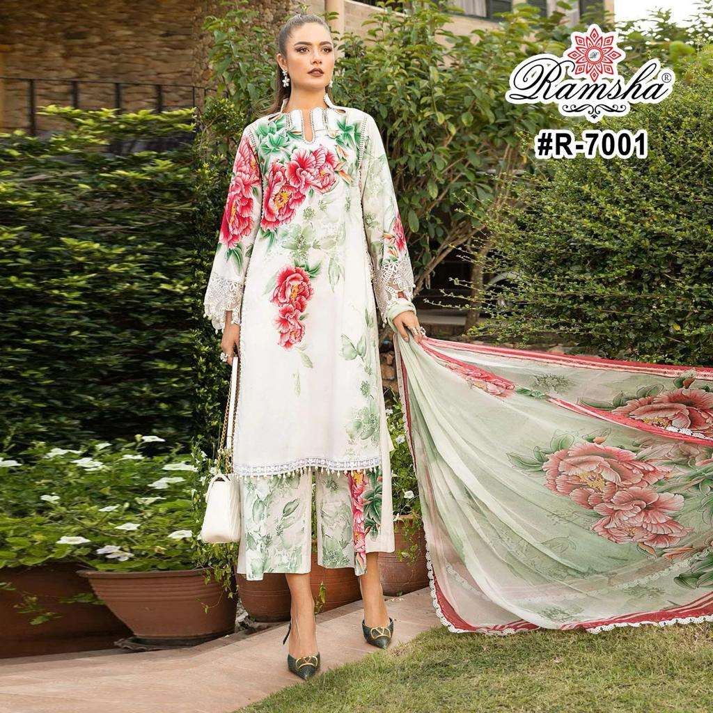 RIWAJ BY RAMSHA 7001 TO 7004 SERIES CAMBRIC COTTON EMBROIDERY WORK PAKISTANI DRESSES