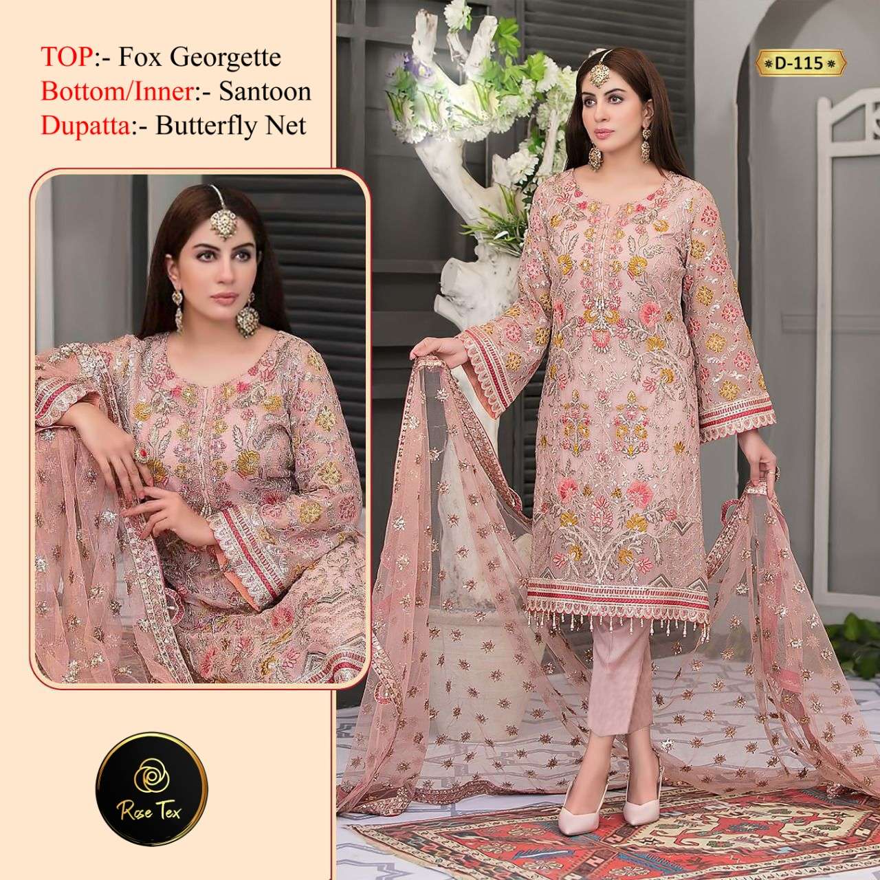 ROSE TEX D-115 HIT DESIGN BY AQSAWHOLESALE FAUX GEORGETTE HEAVY WORK PAKISTANI DRESS