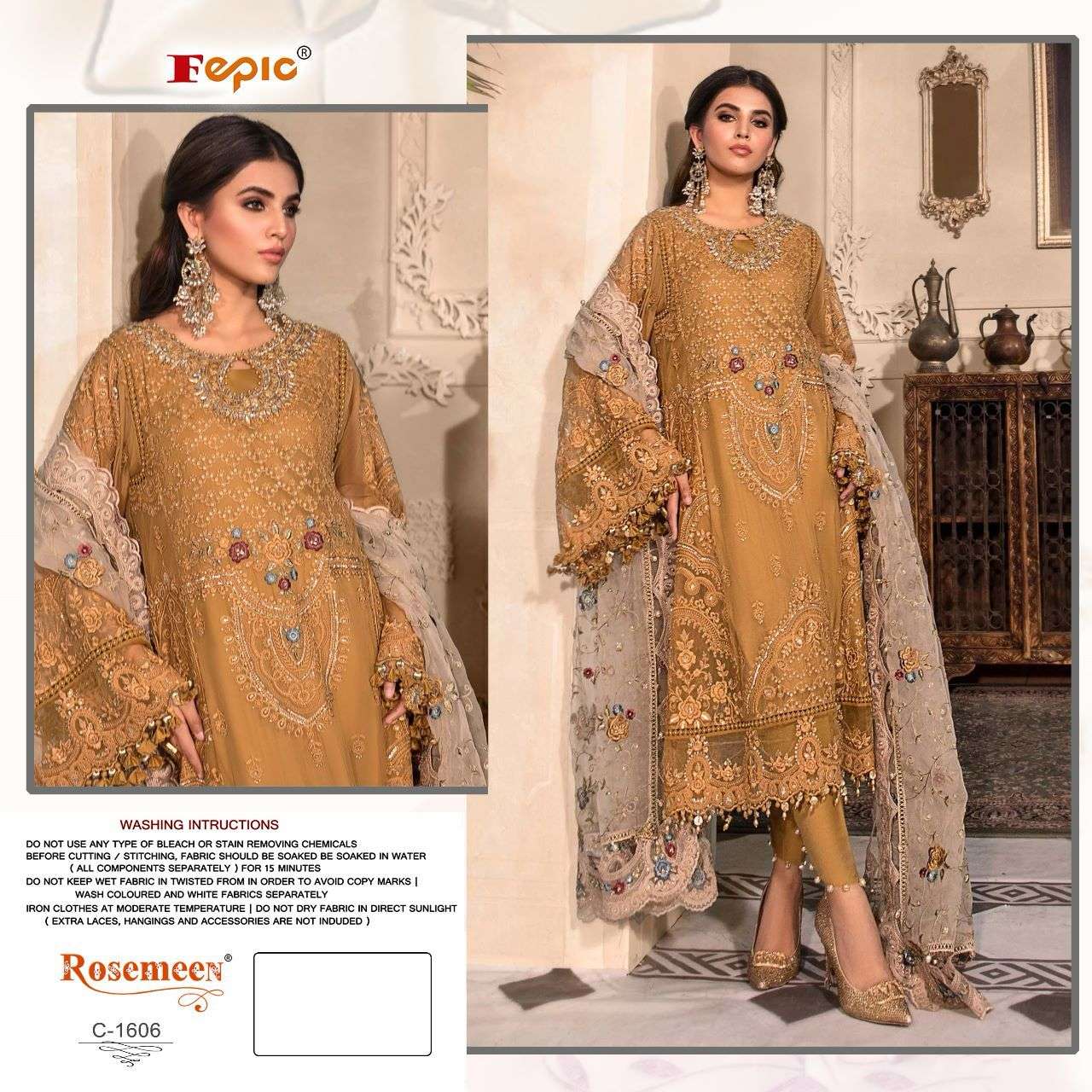 ROSEMEEN 1606 HIT DESIGN BY FEPIC ORGANZA EMBROIDERY WORK PAKISTANI DRESS