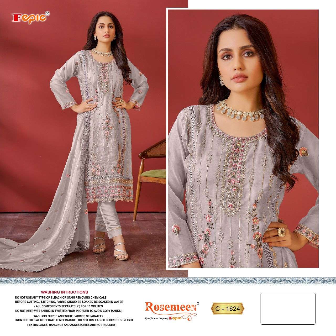 ROSEMEEN 1624 COLOURS BY FEPIC 1624-A TO 1624-D ORGANZA EMBROIDERY PAKISTANI DRESSES