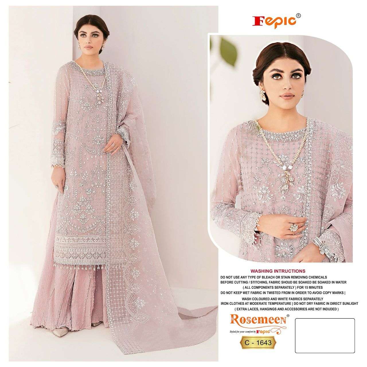 ROSEMEEN 1643 COLOURS BY FEPIC 1643-A TO 1643-D SERIES GEORGETTE WORK PAKISTANI DRESSES