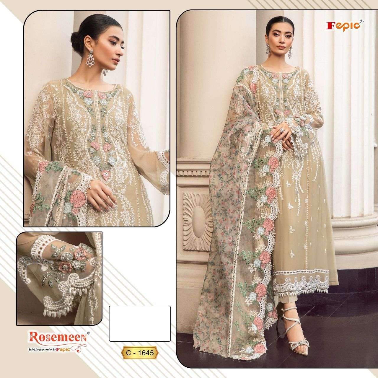 ROSEMEEN 1645 COLOURS BY FEPIC 1645-A TO 1645-C SERIES GEORGETTE WORK PAKISTANI DRESSES