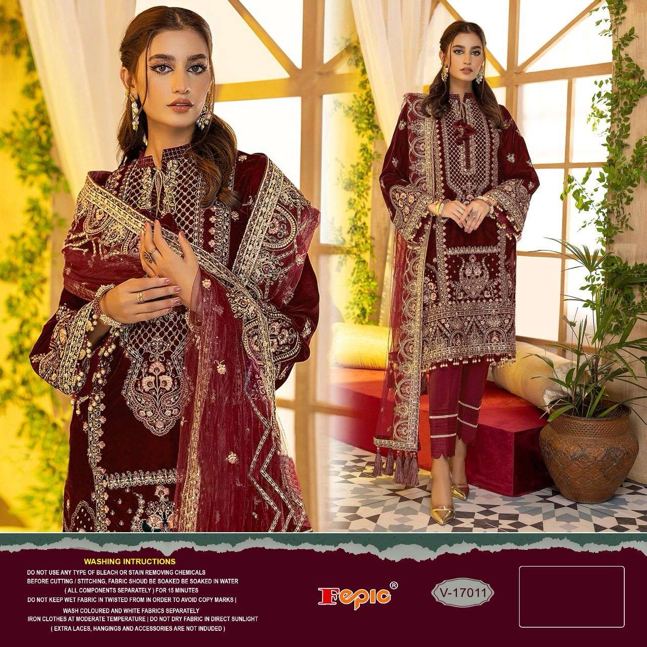 ROSEMEEN V 17011-A TO V 17011-C SERIES BY FEPIC VELVET EMBROIDERY WORK PAKISTANI DRESSES