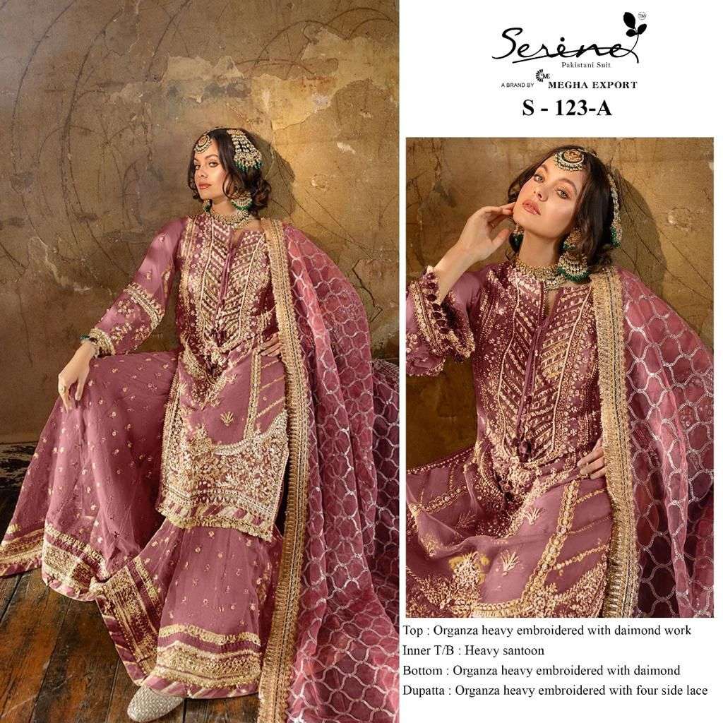 S-123 COLOURS BY SERINE 123-A TO 123-D SERIES ORGANZA EMBROIDERY WORK PAKISTANI DRESSES