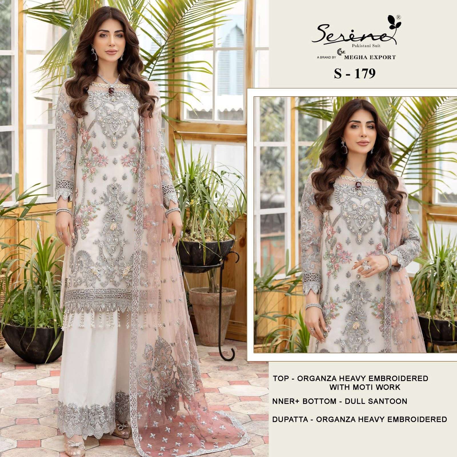 S-179 HIT DESIGN BY SERINE ORGANZA EMBROIDERY WORK PAKISTANI DRESS