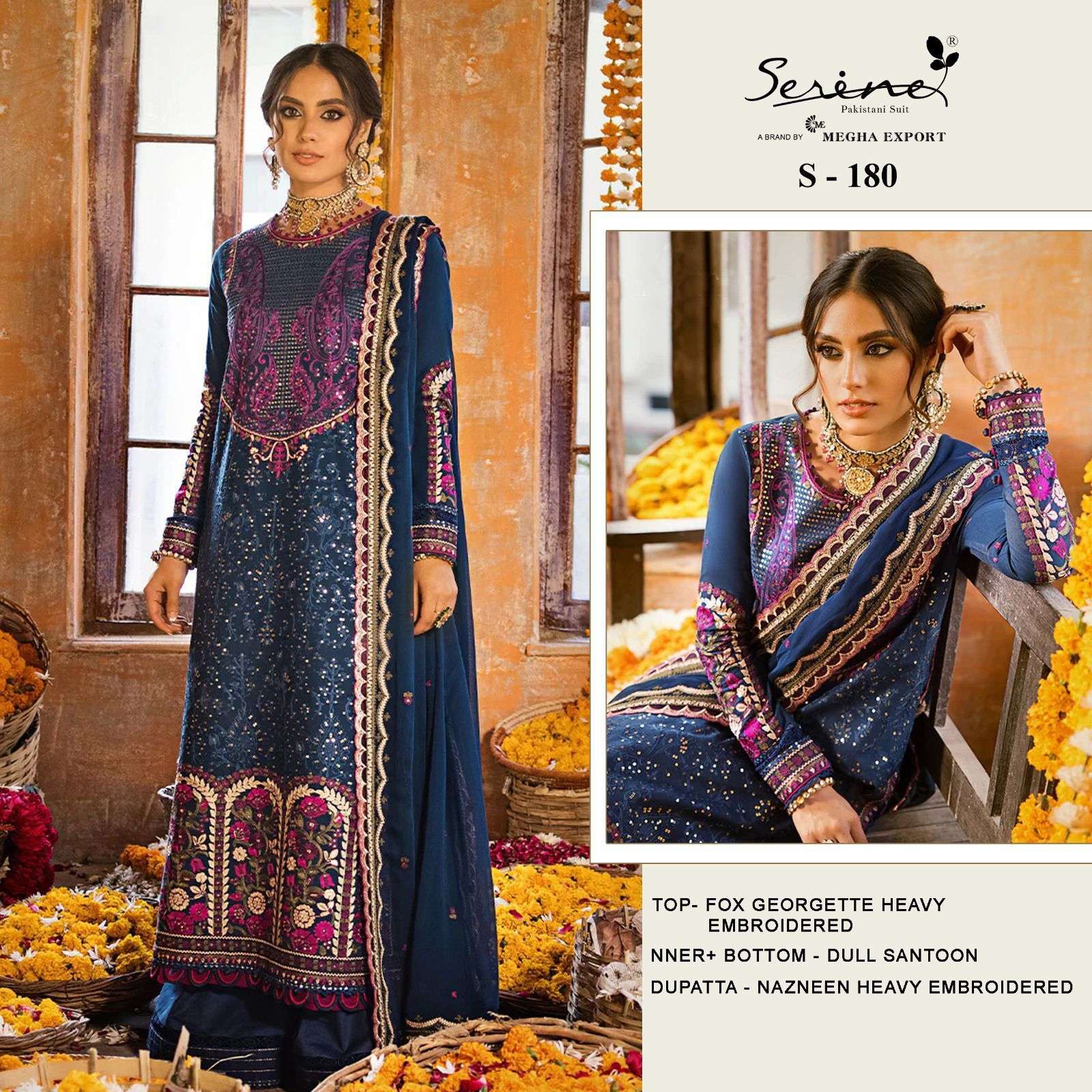 S-180 HIT DESIGN BY SERINE FAUX GEOROGETTE EMBROIDERY WORK PAKISTANI DRESS