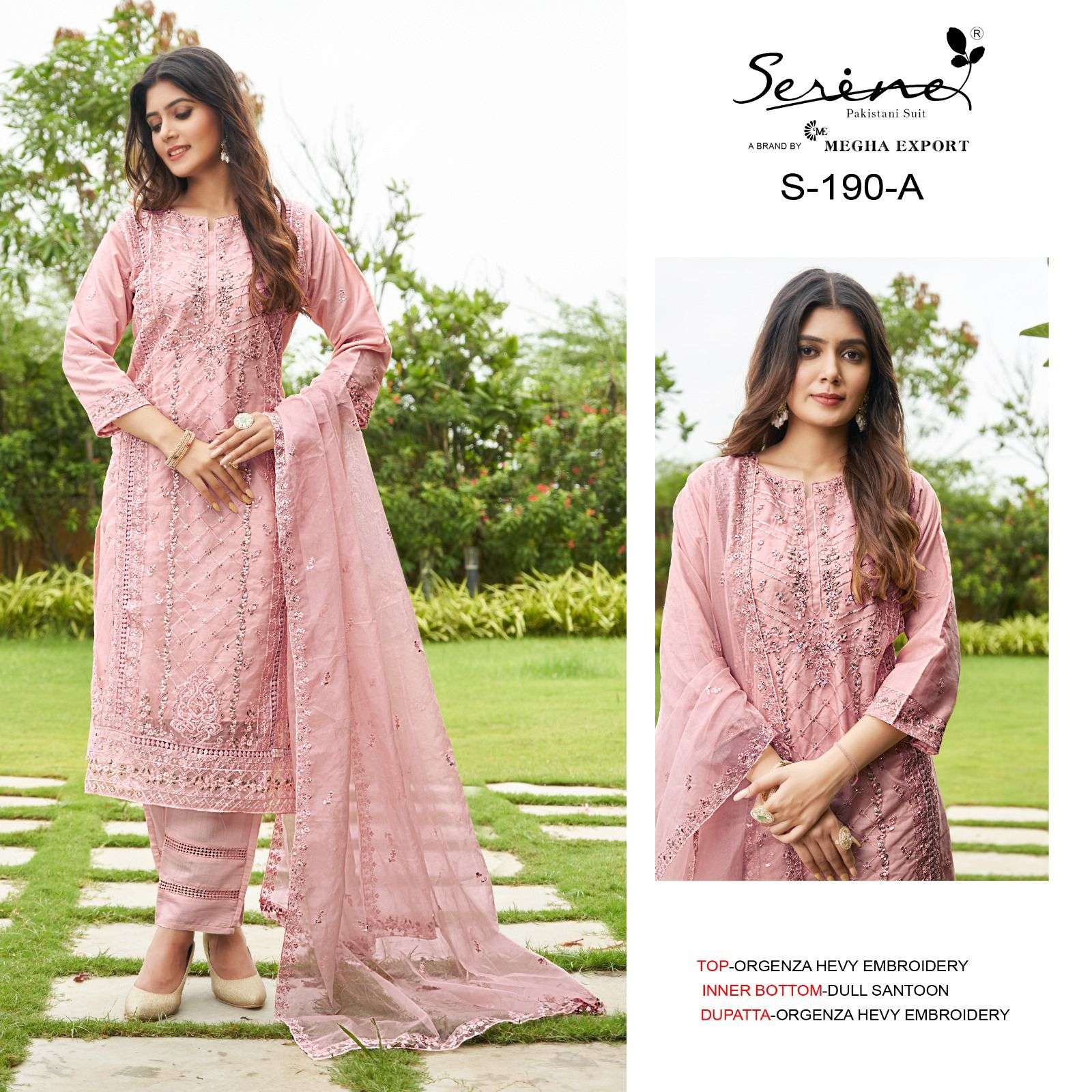 S-190 COLOURS BY SERINE 190-A TO 190-D SERIES ORGANZA EMBROIDERY WORK PAKISTANI DRESSES