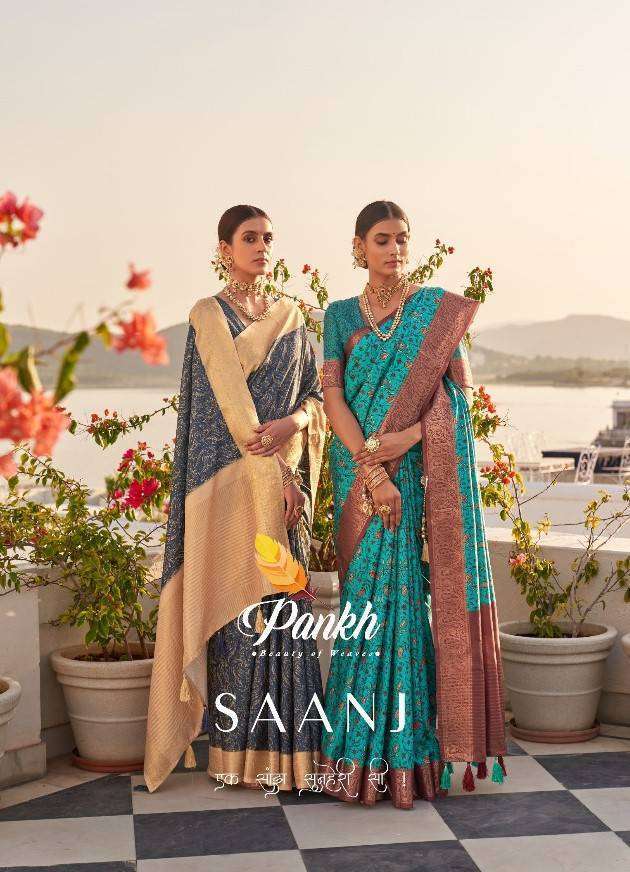 SAANJ BY PANKH 6401 TO 6409 SERIES KHADI RICH SILK PRINT WORK FESTIVE WEAR SAREES