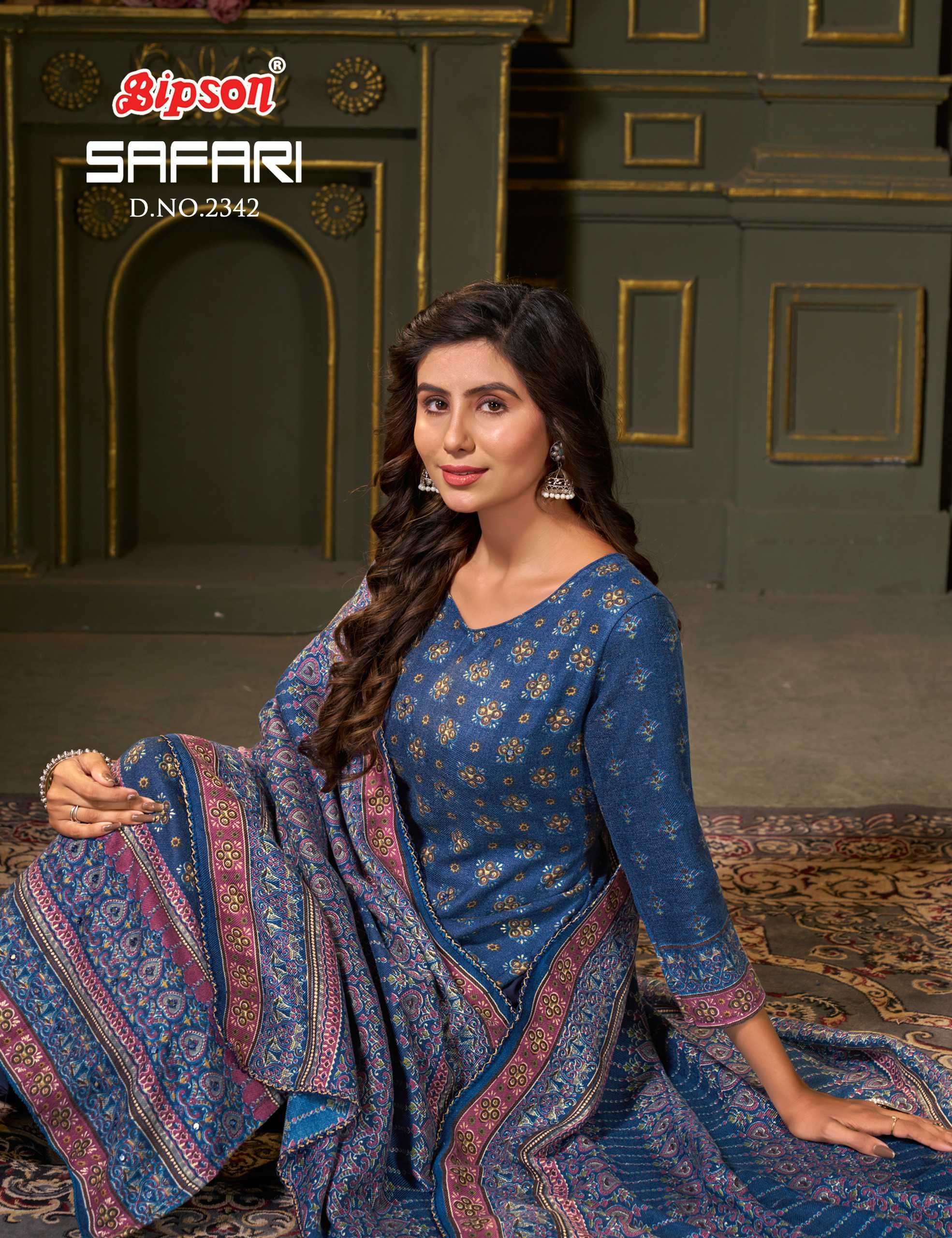 SAFARI 2342-A TO 2342-D SERIES BY BIPSON WOOLEN PASHMINA PRINT WORK WINTER WEAR DRESSES