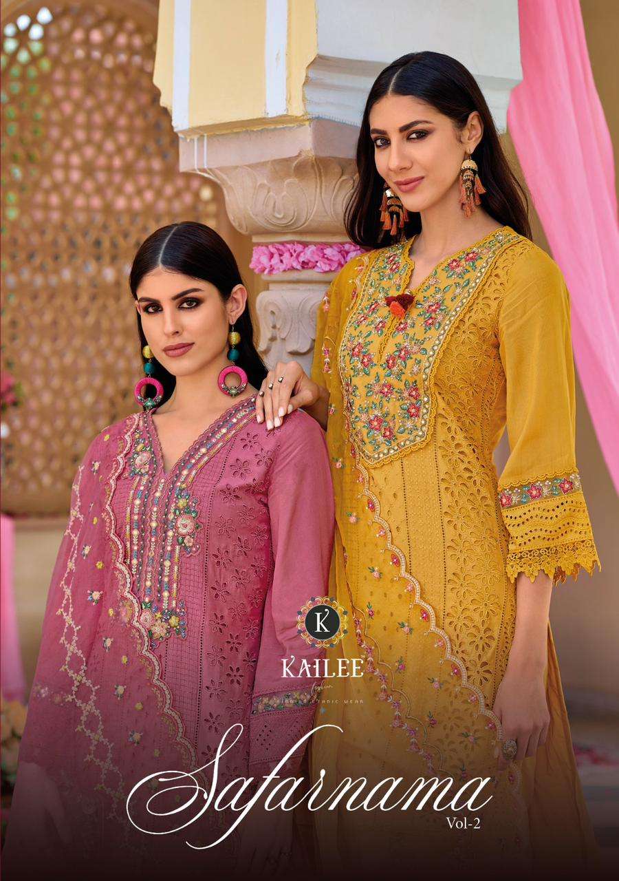 SAFARNAMA VOL-2 BY KAILEE FASHION 41301 TO 1306 SERIES COTTON HEAVY WORK READYMADE DRESSES