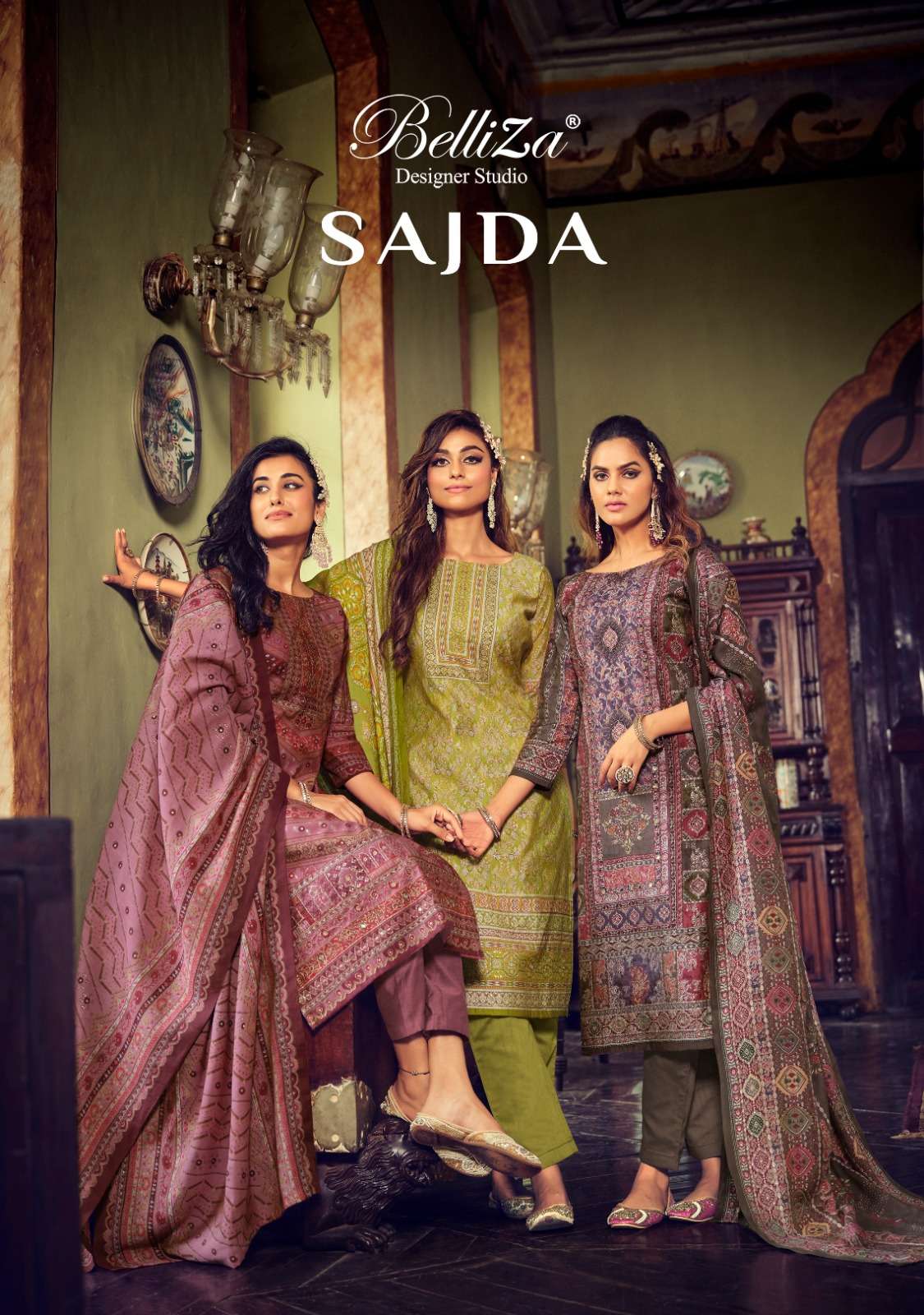 SAJDA BY BELLIZA 849-001 TO 849-008 SERIES MODAL MUSLIN HAND WORK DRESSES