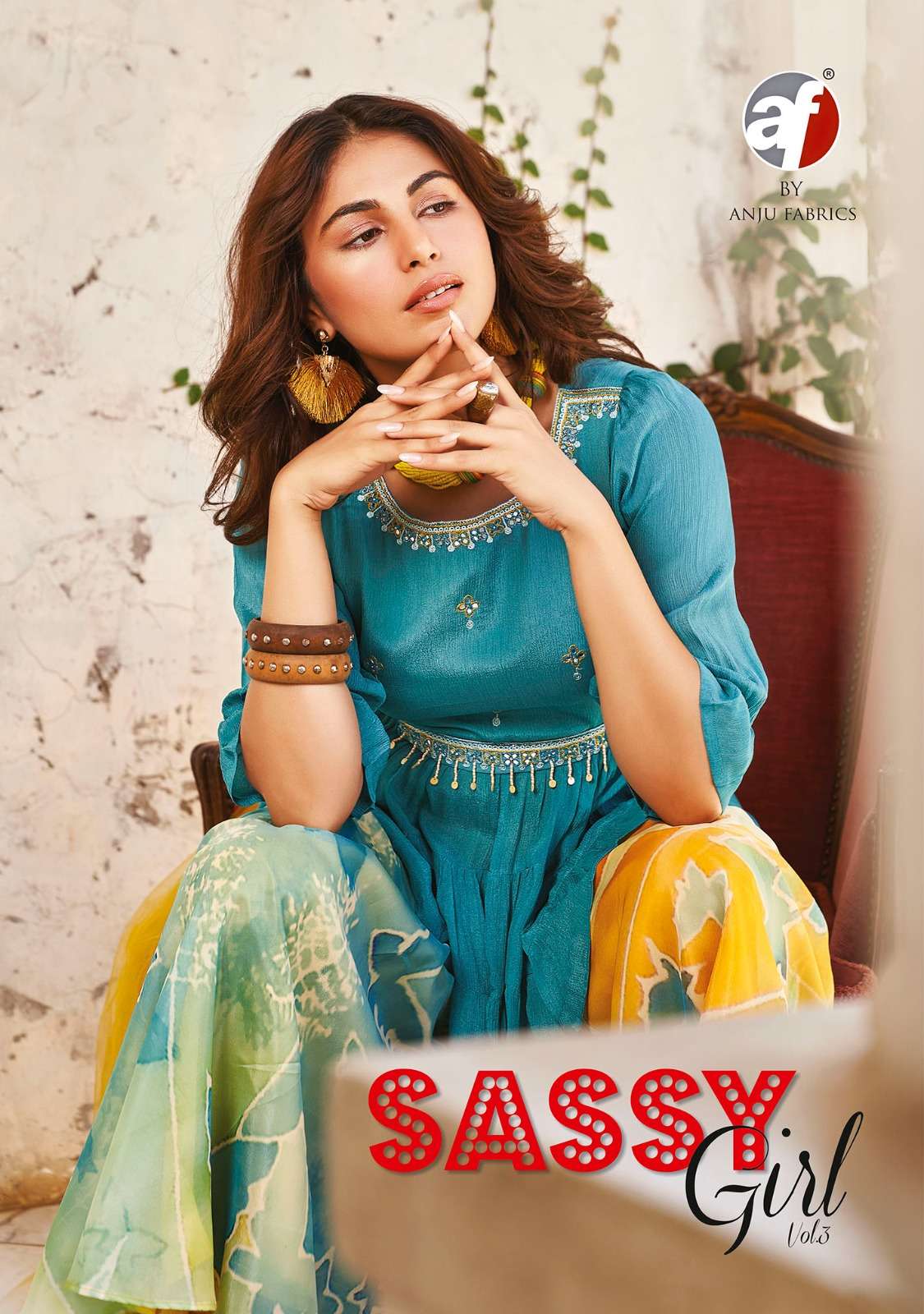 SASSY GIRL VOL-3 BY ANJU FABRICS 7251 TO 7254 SERIES CHINON HAND WORK READYMADE DRESSES