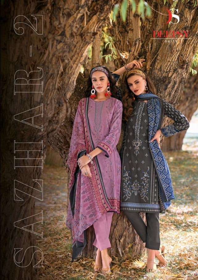 SAZHAR VOL-2 BY DEEPSY SUITS 2001 TO 2008 SERIES PURE COTTON EMBROIDERY WORK DRESSES