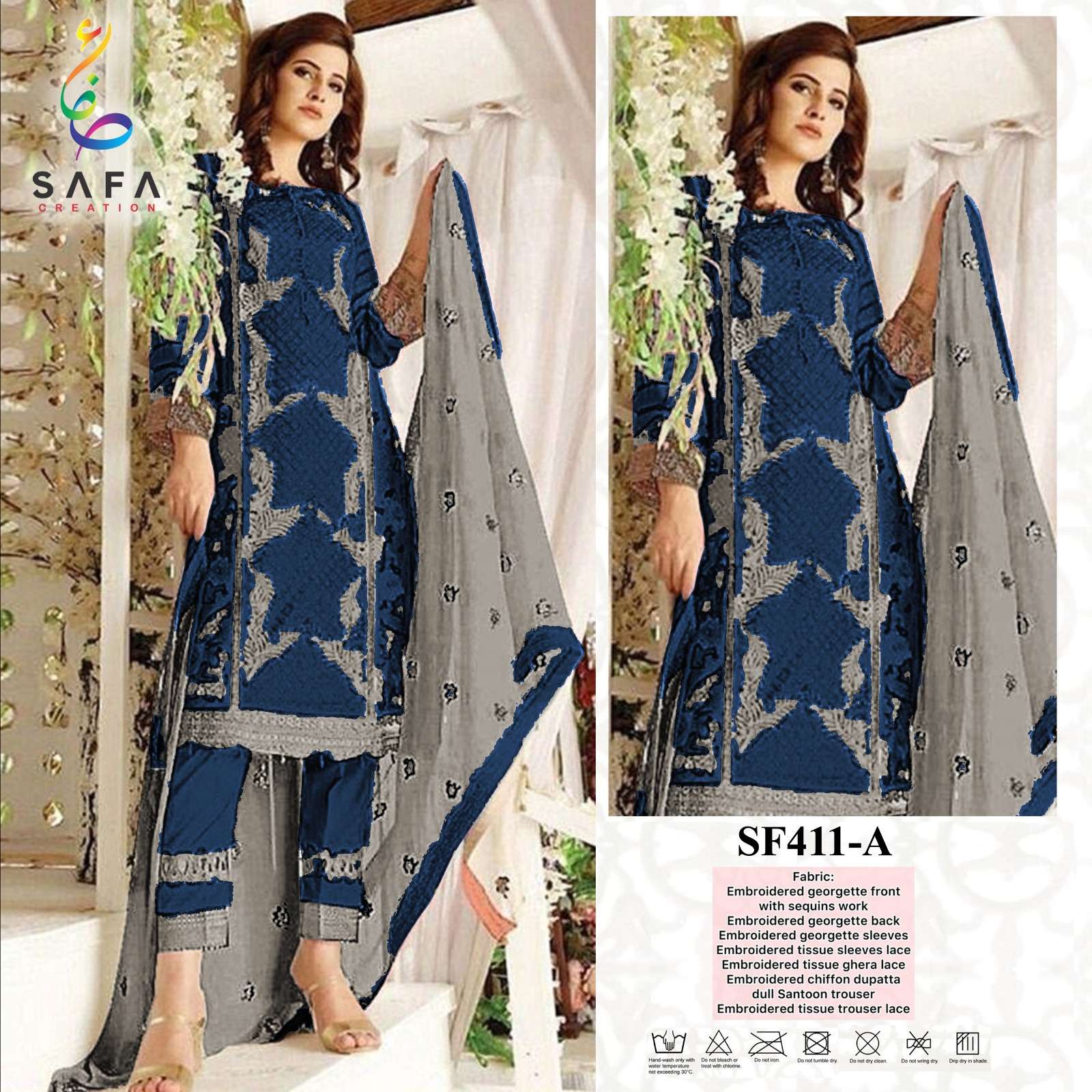 SF-411 COLOURS BY SAFA CREATION 411-A TO 411-F SERIES GEORGETTE EMBROIDERY WORK DRESSES