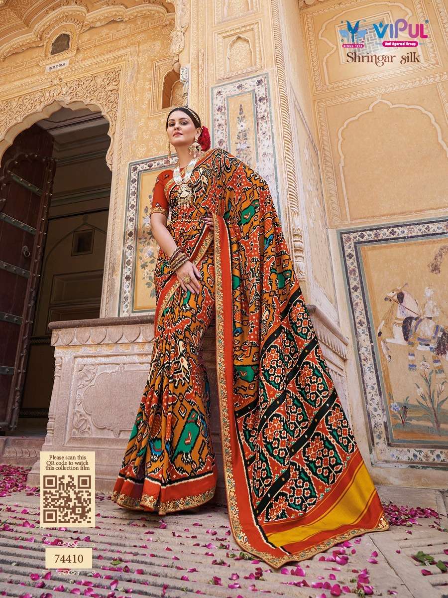 SHRINGAR SILK BY VIPUL 74404 TO 74410 SERIES SMOOTH PATOLA SILK WORK SAREES