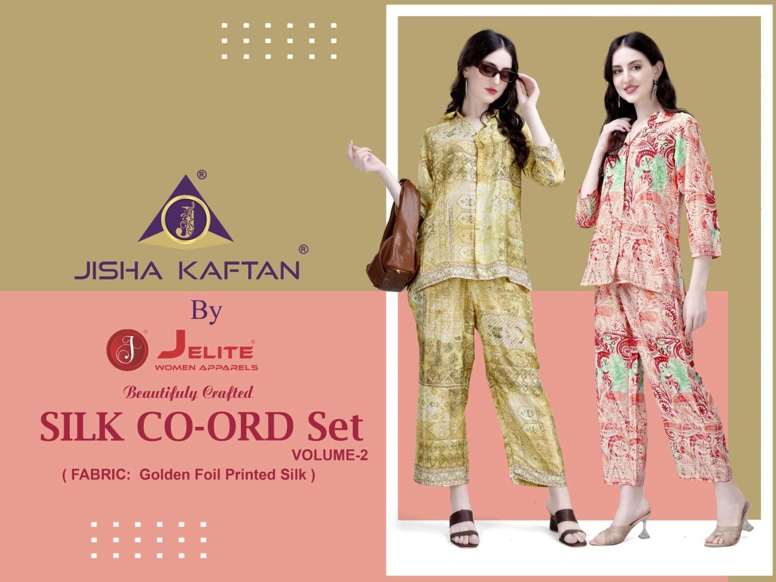 SILK CO-ORD SET VOL-2 BY JISHA 3021 TO 3027 SERIES SILK FOIL PRINT CO-ORD SET