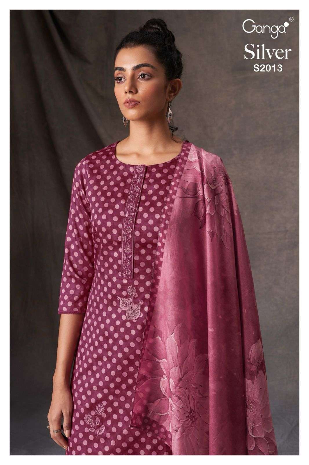 SILVER BY GANGA FASHIONS 2013-A TO 2013-D SERIES PASHMINA PRINT WORK WINTER WEAR DRESSES