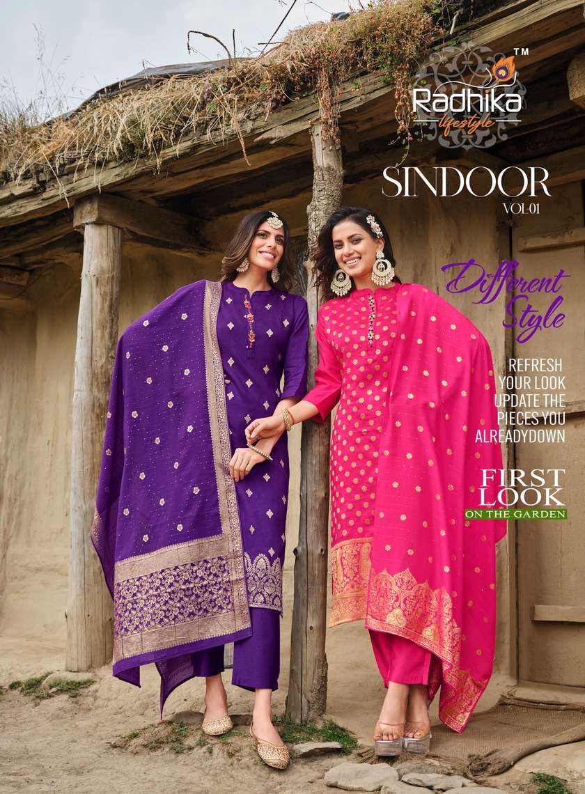 SINDOOR VOL-1 BY RADHIKA LIFESTYLE 1001 TO 1006 SERIES DOLA SILK JACQUARD WORK READYMADE DRESSES