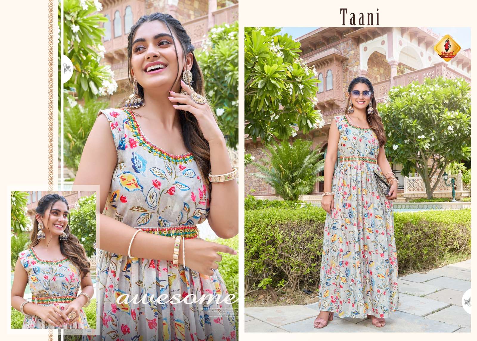 SPARK VOL-4 BY SHRUTI SUITS MUSLIN PRINT SEQUENCE MIRROR WORK GOWNS