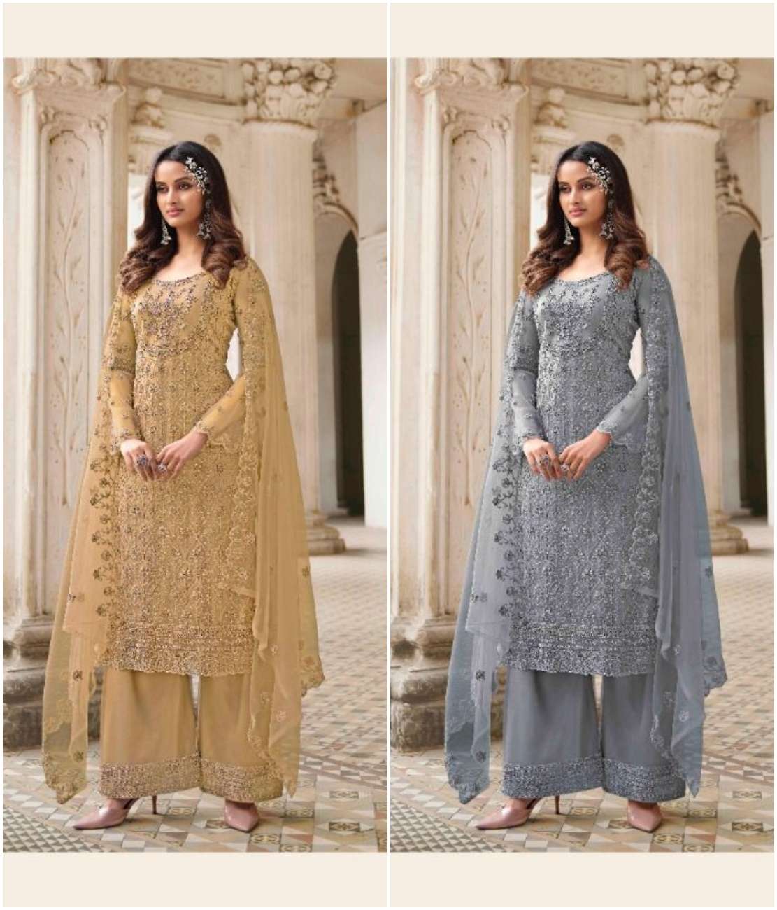 SWATI 3308 NX BY AQSAWHOLESALE BUTTERFLY NET HEAVY WORK DRESSES