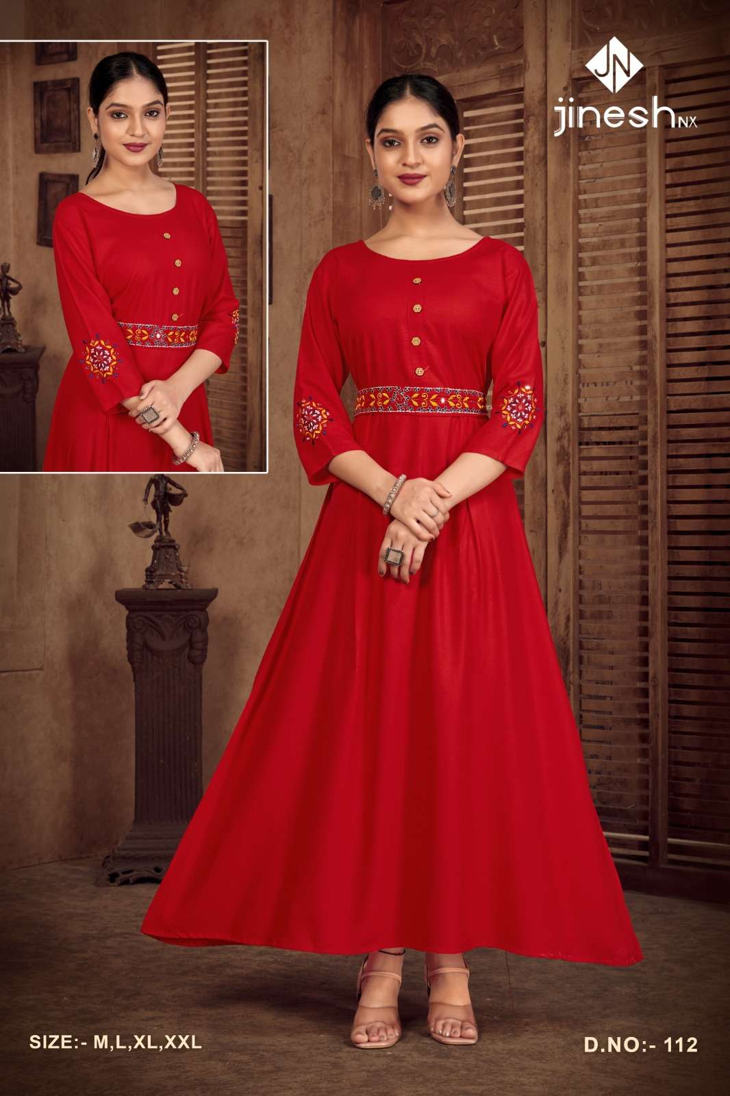 TRISHYA BY JINESH NX 111 TO 118 SERIES RAYON HAND WORK LONG KURTIS