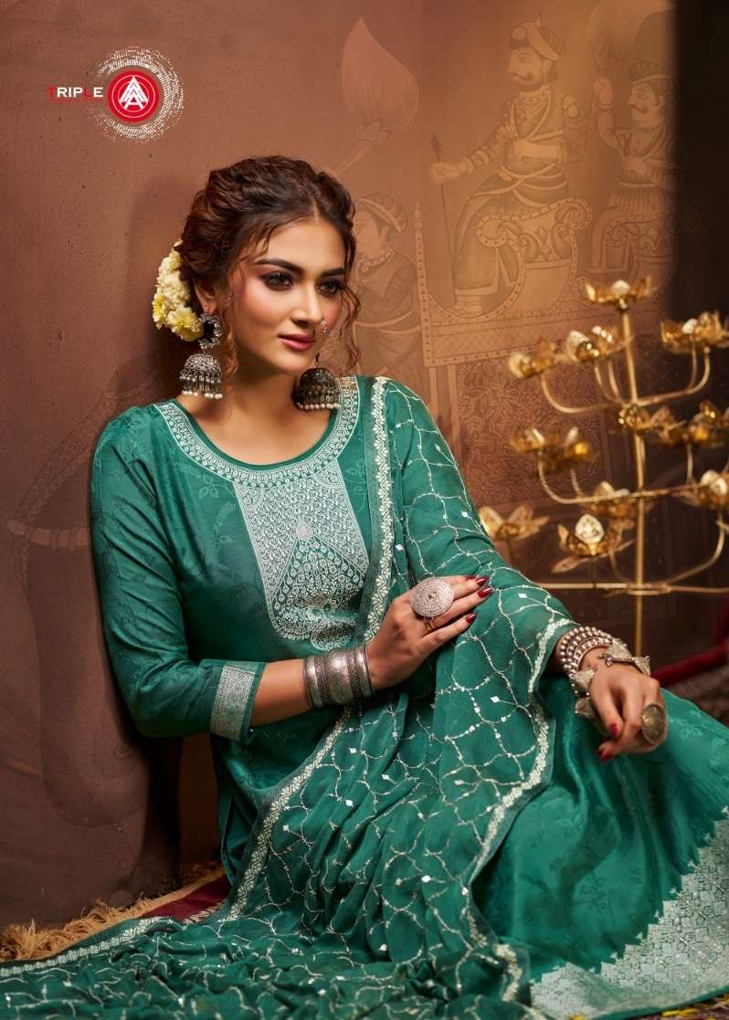 TULIP VOL-7 BY TRIPLE A 11291 TO 11296 SERIES PURE MUSLIN JACQUARD WORK DRESSES