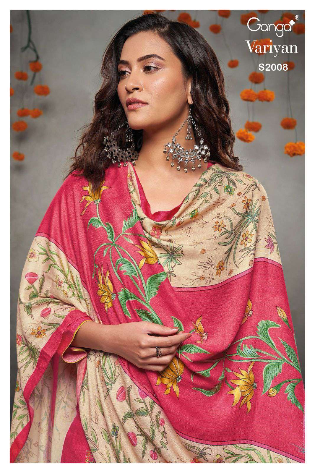 VARIYAN BY GANGA FASHIONS 2008-A TO 2008-D SERIES PASHMINA WORK WINTER WEAR DRESSES