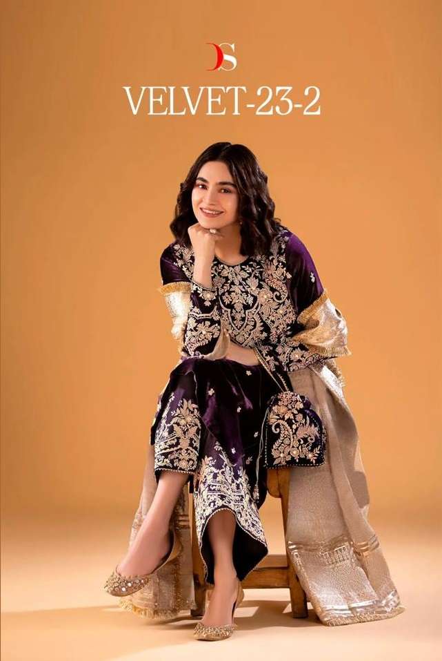 VELVET-23 VOL-2 BY DEEPSY SUITS 3241 TO 3244 SERIES VELVET EMBROIDERY WORK WINTER WEAR DRESSES