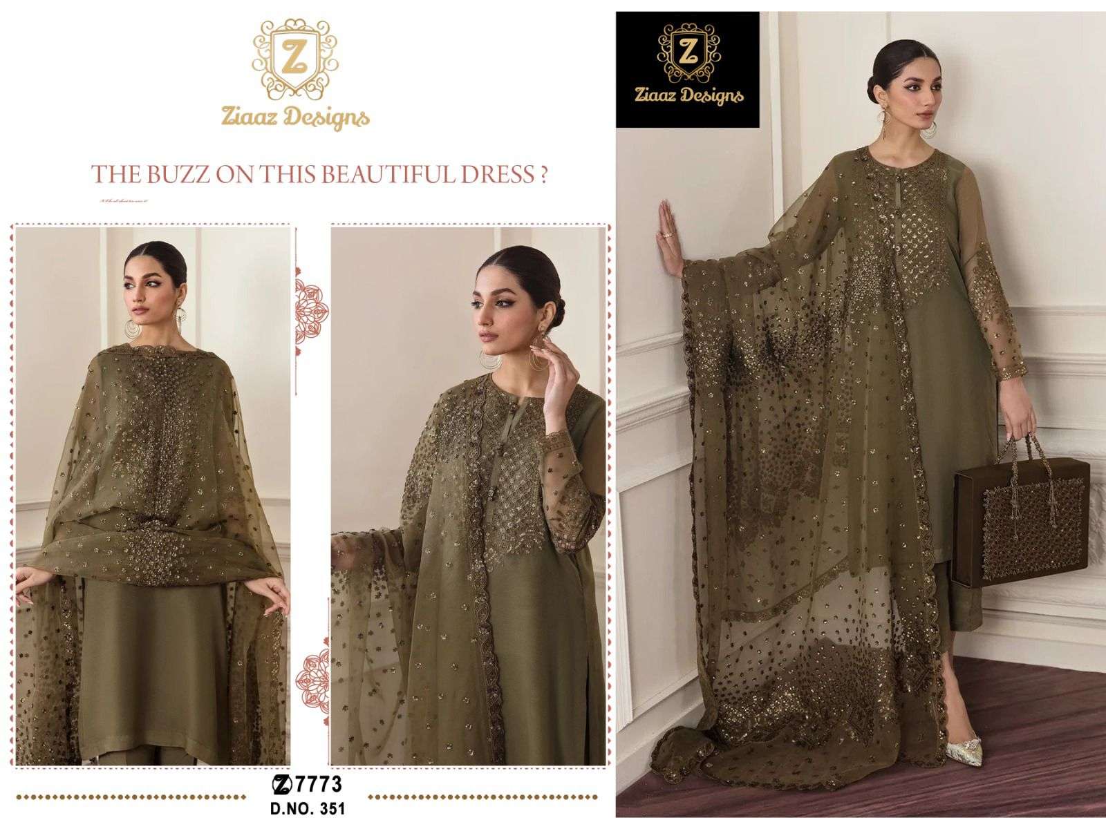 Z-351 HIT DESIGN BY ZIAAZ DESIGNS GEORGETTE EMBROIDERY WORK PAKISTANI DRESS