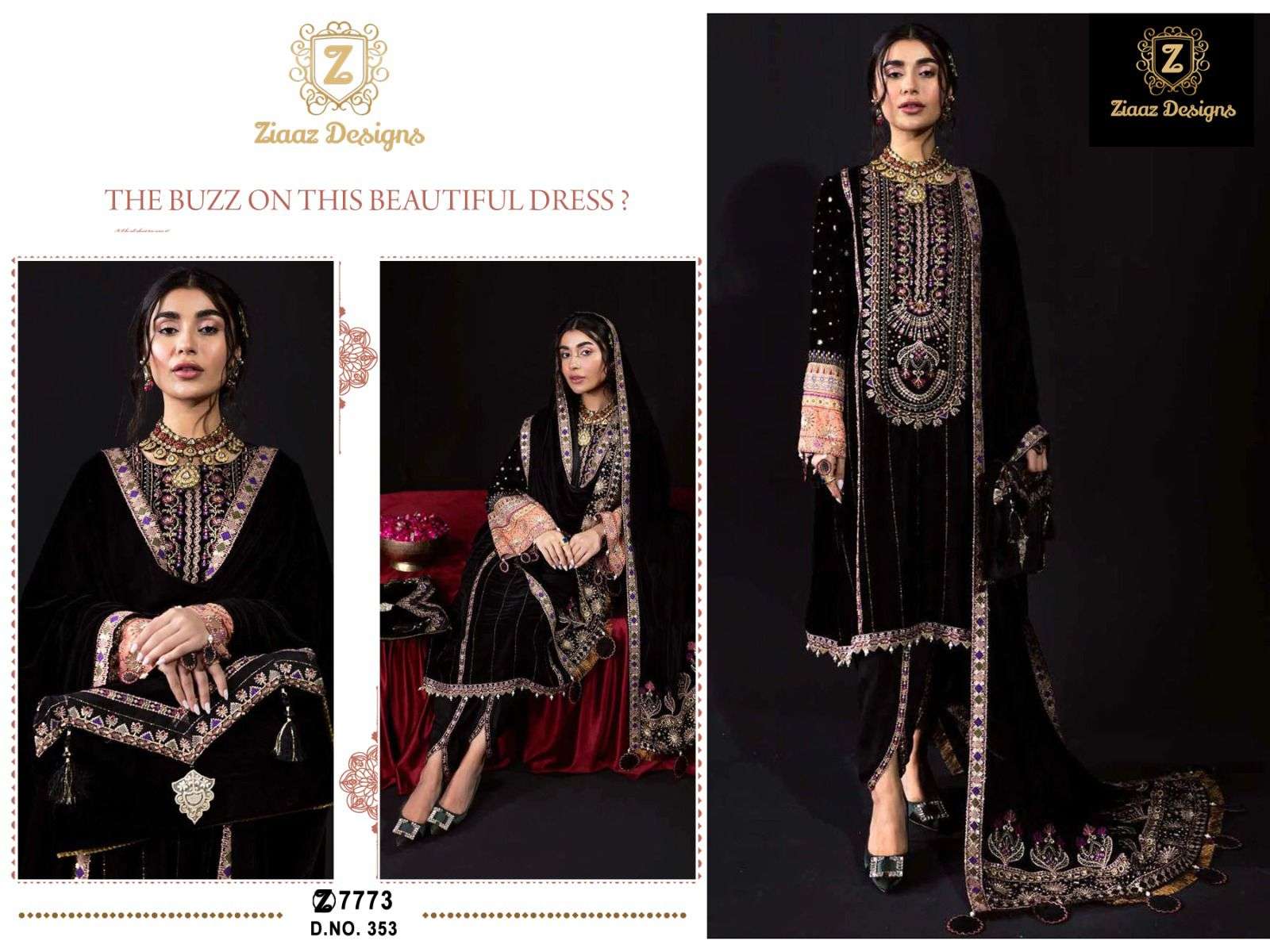 Z-353 HIT DESIGN BY ZIAAZ DESIGNS VELVET HEAVY EMBROIDERY WORK PAISTANI DRESS