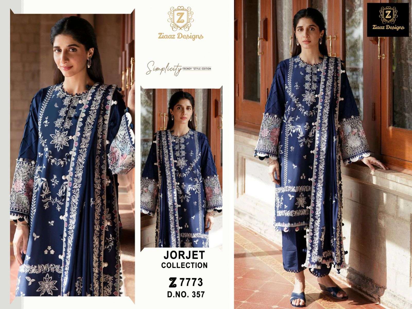 Z-357 HIT DESIGN BY ZIAAZ DESIGNS GEORGETTE EMBROIDERY WORK PAKISTANI DRESS