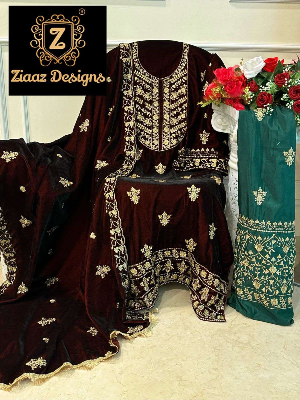 Z-361 HIT DESIGN BY ZIAAZ DESIGNS VELVET HEAVY EMBRODIERY WORK PAKISTANI DRESS