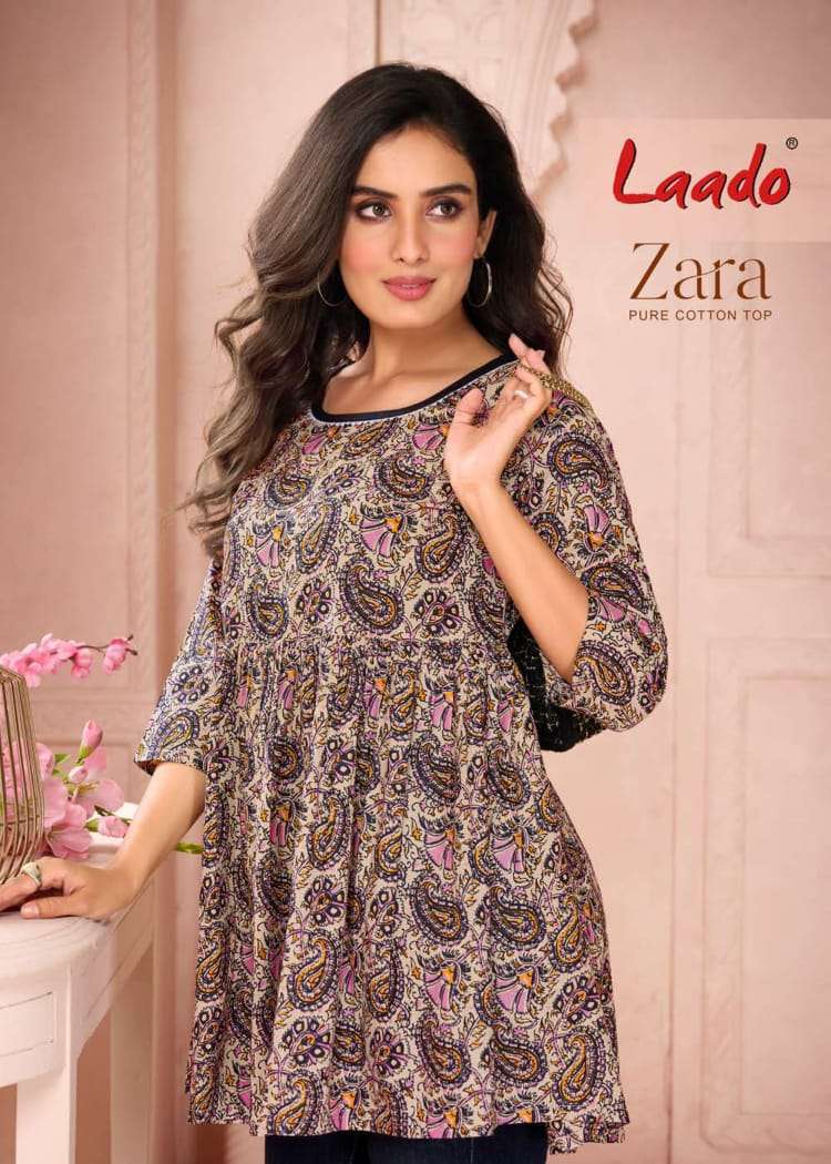 ZARA BY LAADO 1001 TO 1012 SERIES COTTON PRINT WORK TUNICS