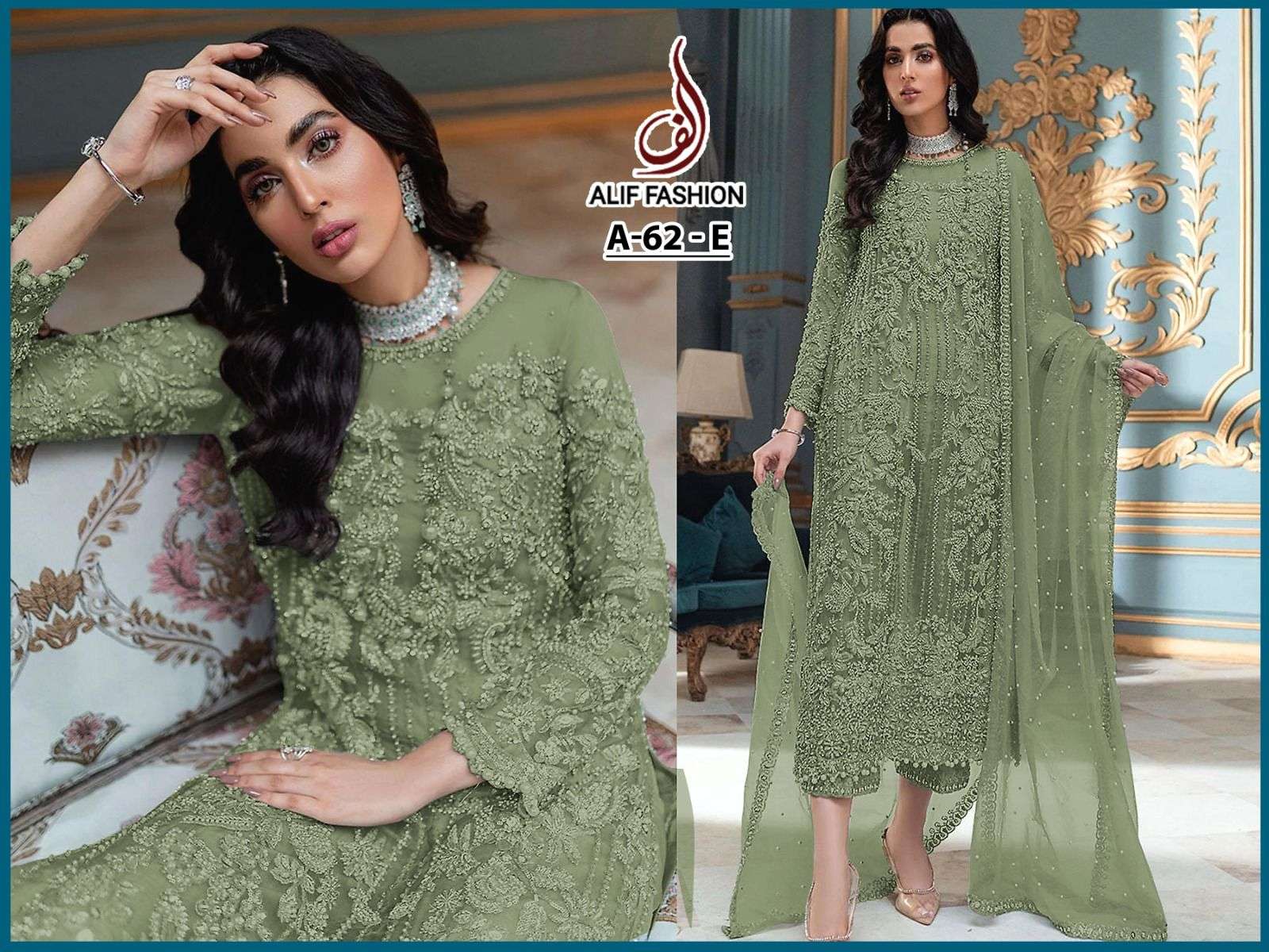 A-62 HIT DESIGN BY ALIF FASHION BUTTERFLY NET EMBROIDERY WORK PAKISTANI DRESS