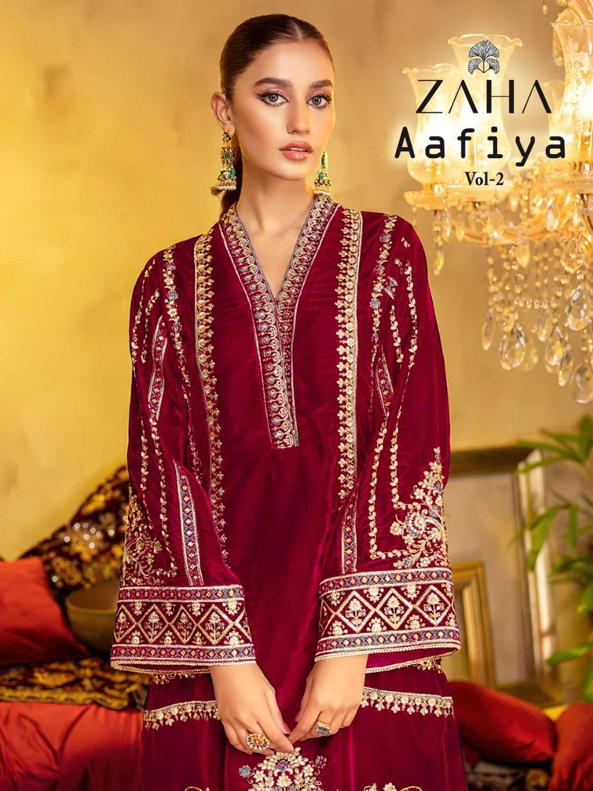 AAFIYA VOL-2 BY ZAHA 10218-A TO 12018-C SERIES VELVET EMBROIDERY WINTER WEAR DRESSES