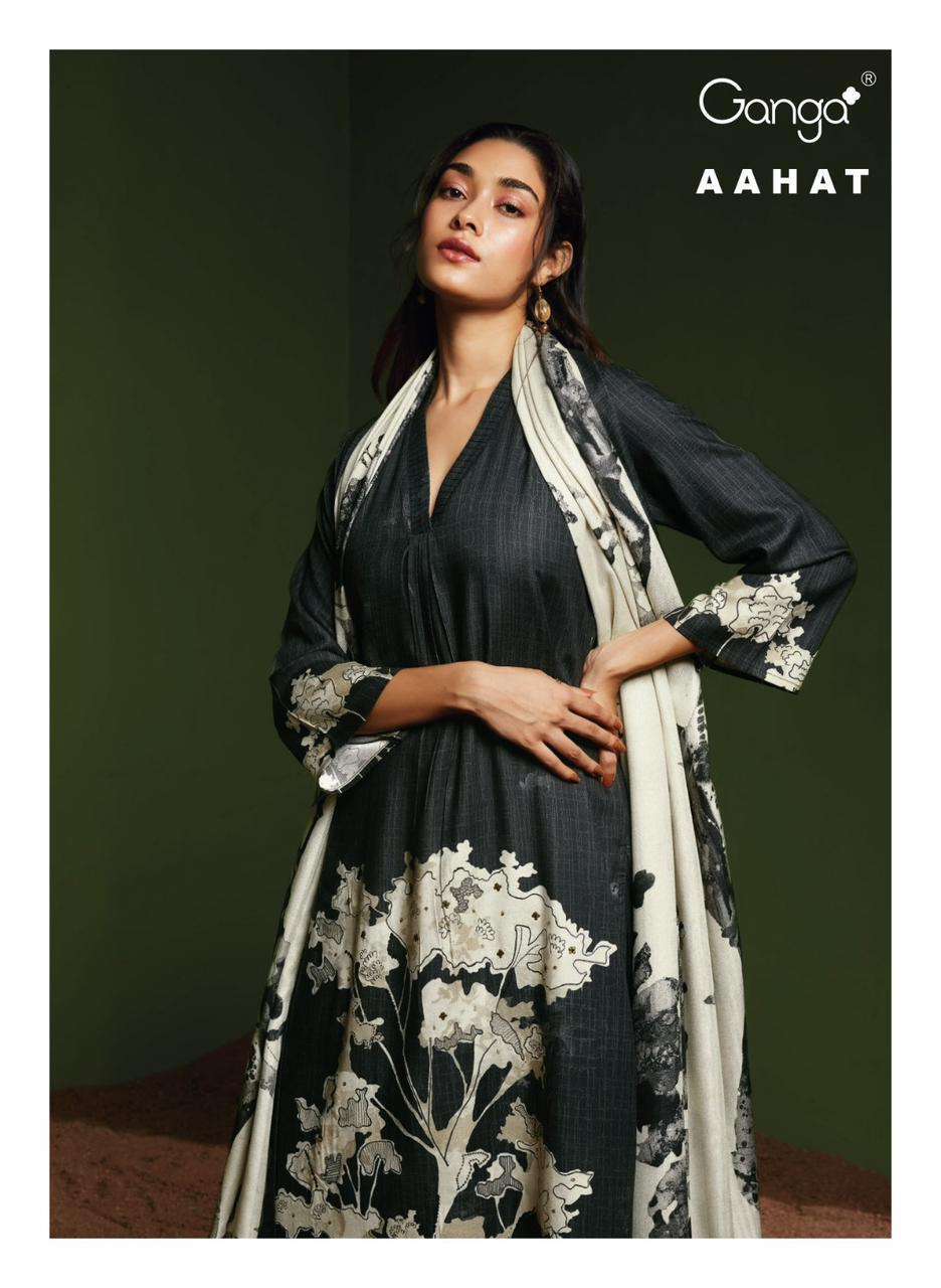 AAHAT BY GANGA FASHIONS 1545 TO 1550 SERIES PASHMINA PRINT WORK WINTER WEAR DRESSES