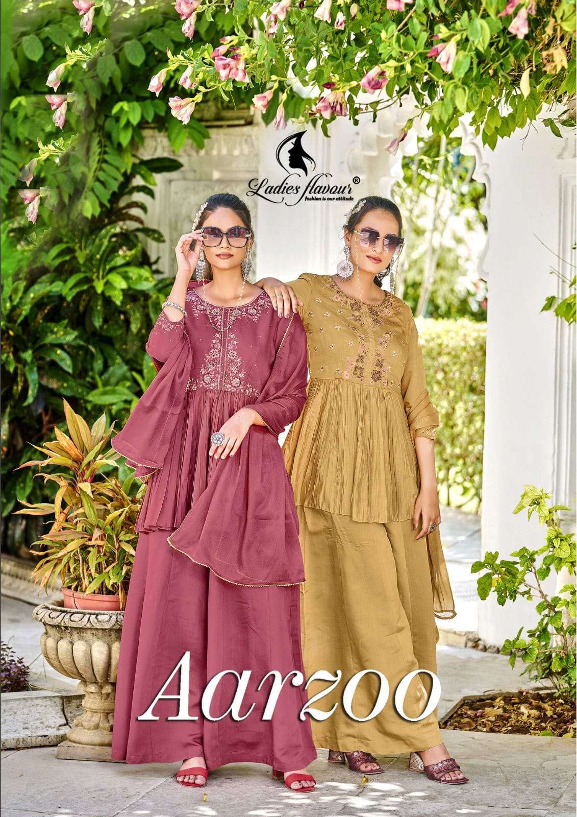 AARZOO BY LADIES FLAVOUR 1001 TO 1006 SERIES CHANDERI SILK WORK READYMADE DRESSES