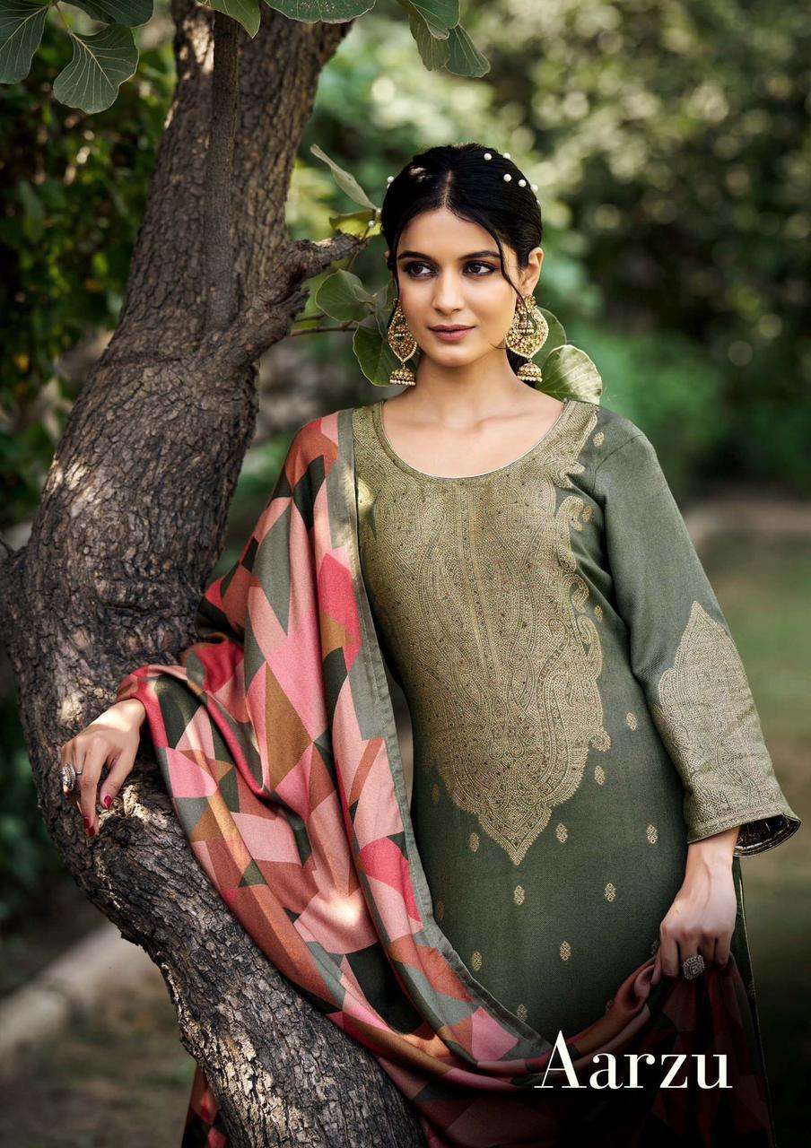 AARZU BY SARGAM 1126-A TO 1126-D SERIES WOOLEN PASHMINA JACQUARD WINTER WEAR DRESSES