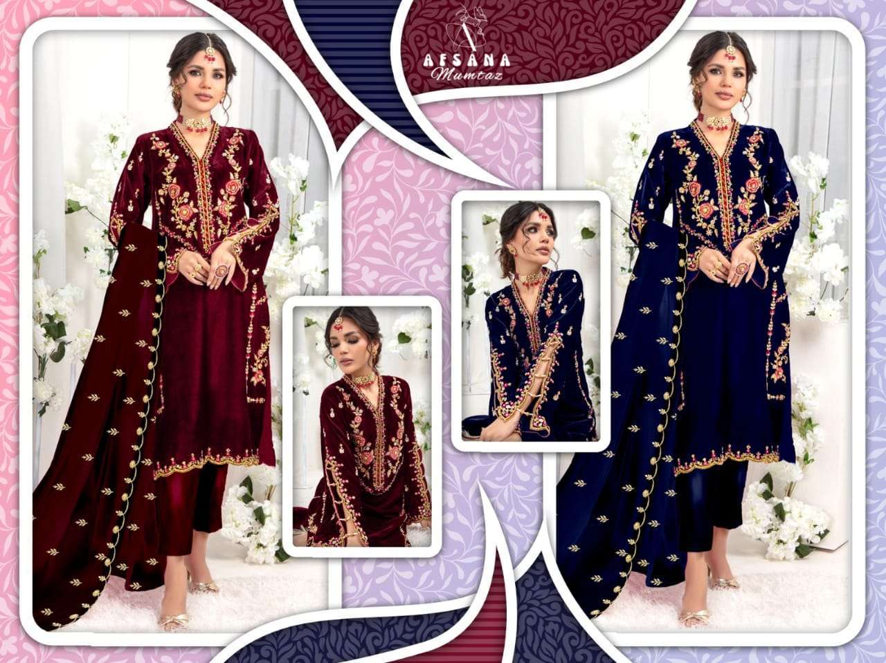 AFSANA MUMTAZ BY AQSAWHOLESALE VELVET EMBROIDERY READYMADE DRESSES