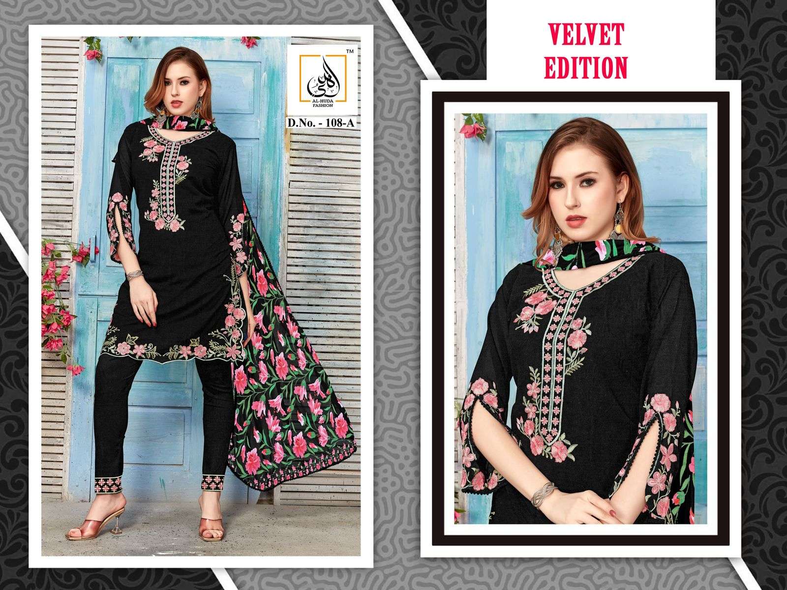 AL-HUDA 108 BY AQSAWHOLESALE VELVET EMBROIDERY PAKISTANI READYMADE DRESS