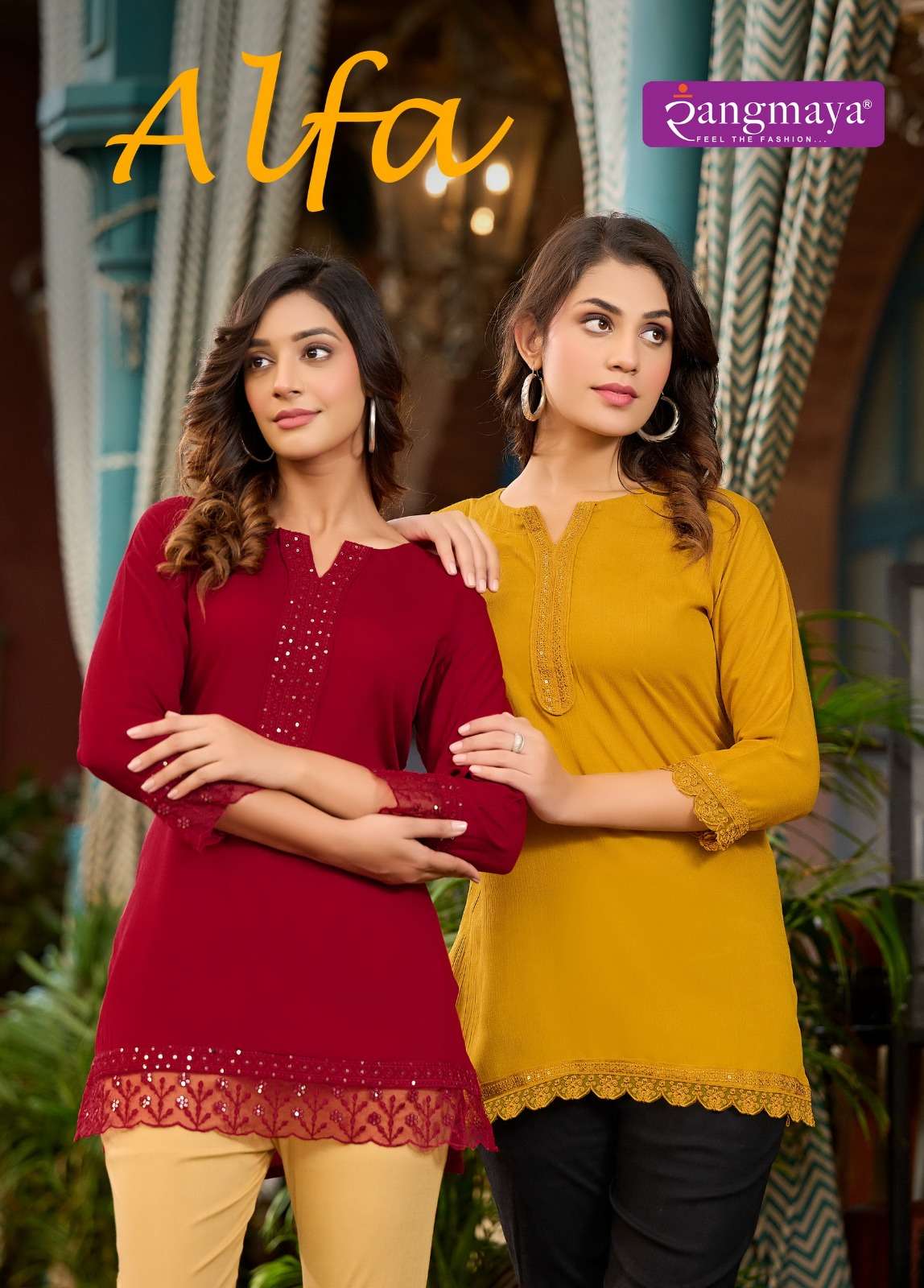 ALFA BY RANGMAYA 101 TO 108 SERIES WRINKLE RAYON WORK TUNICS