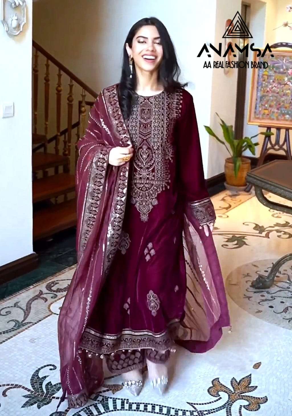 ANAMSA 255 HIT DESIGN BY ANAMSA PURE VELVET EMBROIDERY WORK PAKISTANI DRESS