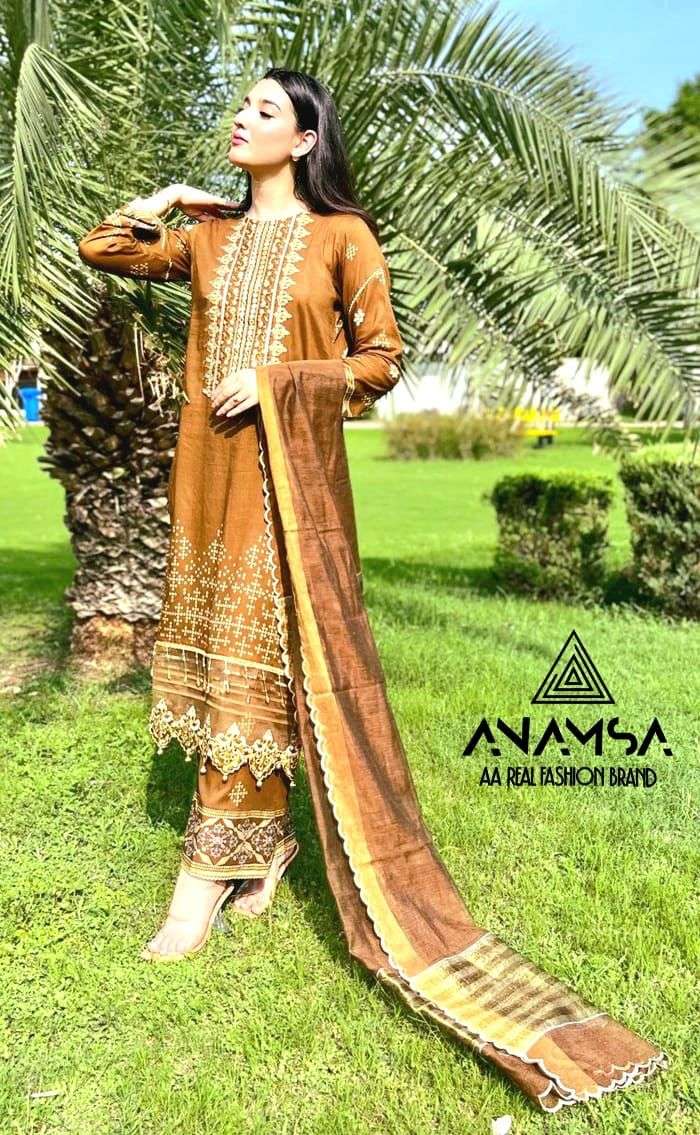 ANAMSA 257 HIT DESIGN BY ANAMSA MUSLIN COTTON HEAVY WORK PAKISTANI DRESS