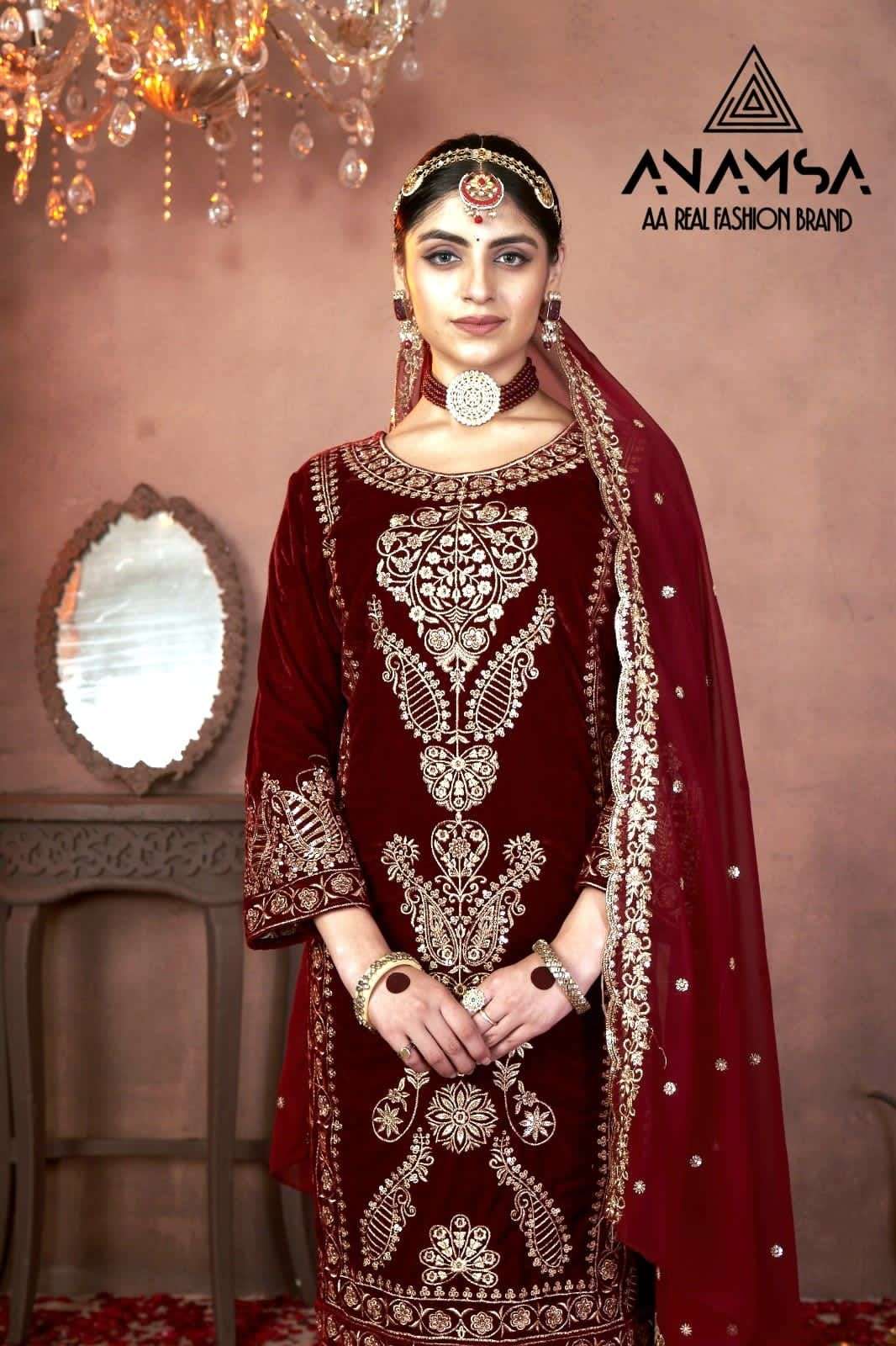 ANAMSA 261 HIT DESIGN BY ANAMSA VELVET EMBROIDERY WORK WINTER PAKISTANI DRESS