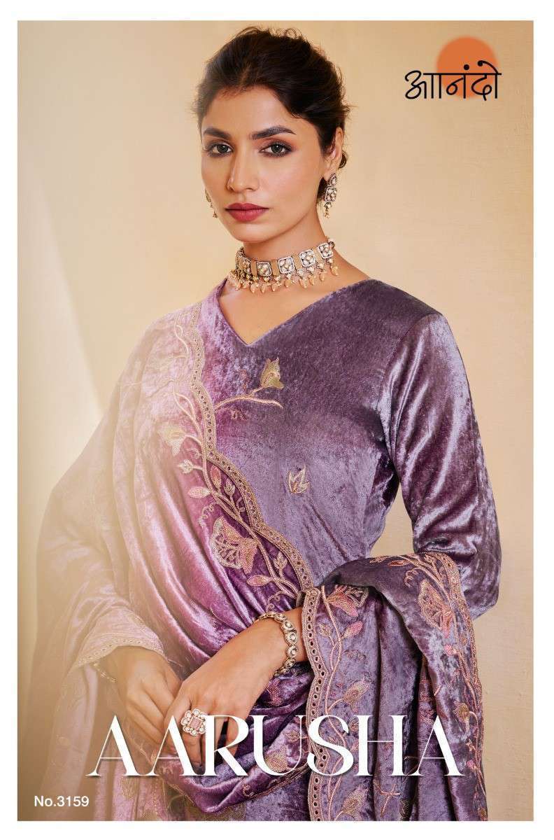 ANANDO AARUSHA BY JAY VIJAY 3159-A TO 3159-C SERIES VISCOSE VELVET WINTER WEAR DRESSES