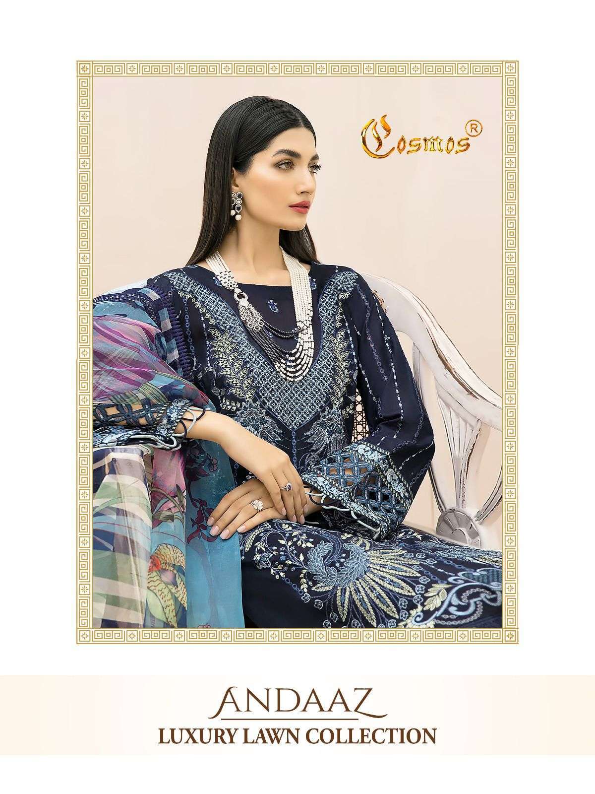 ANDAAZ LUXURY LAWN COLLECTION BY COSMOS 1101 TO 1106 SERIES COTTON WORK PAKISTANI DRESSES