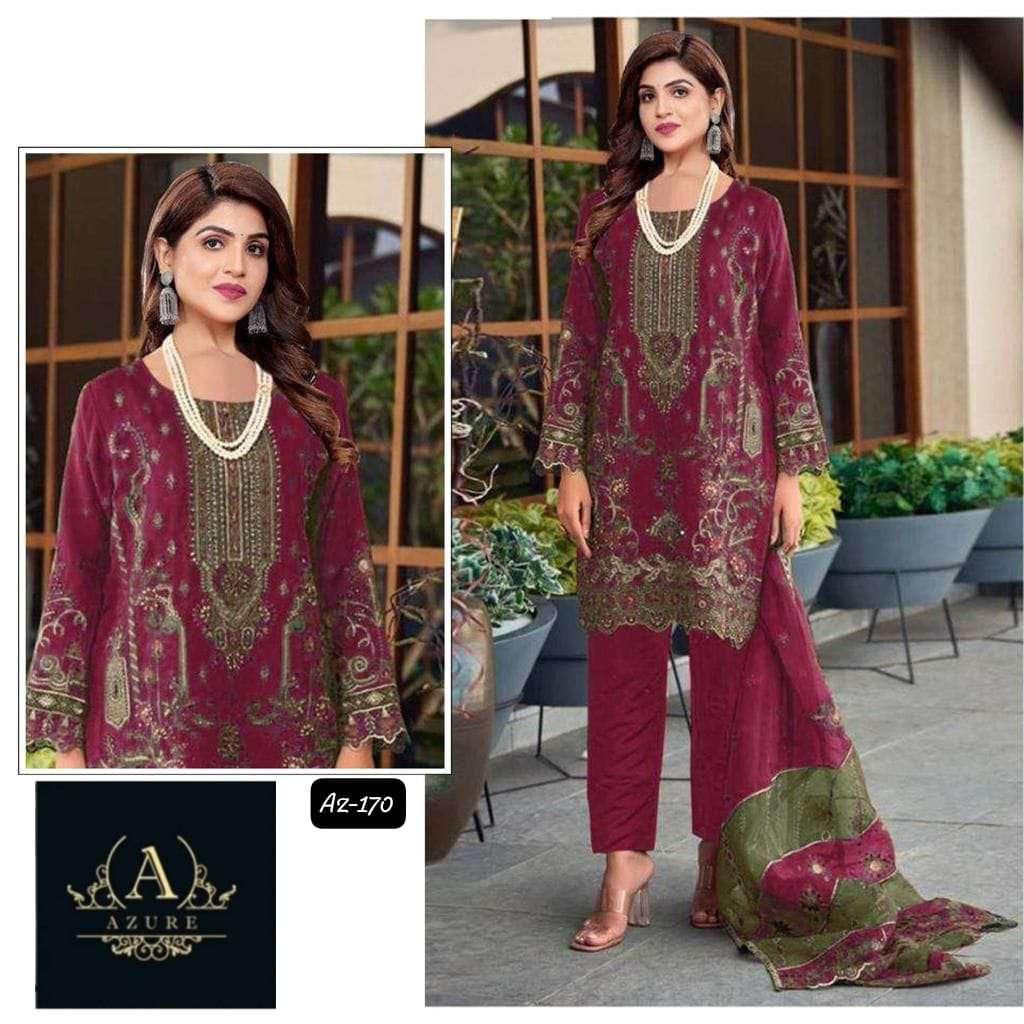 AZURE 170 NX BY AQSAWHOLESALE ORGANZA EMBROIDERY WORK PAKISTANI DRESSES